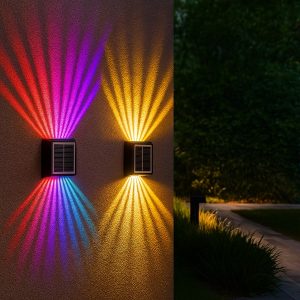 Solarna lampa ścienna - 10-12h pracy, podwójna wiązka, IP65, RGB | ORALUMI